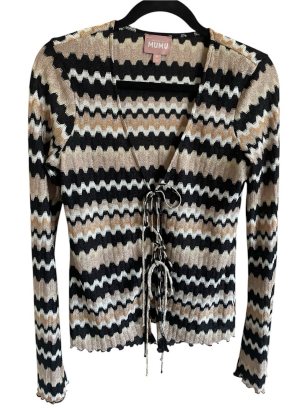 Show Me Your Mumu Retro Wave Chevron Knit Tie-Front Top
